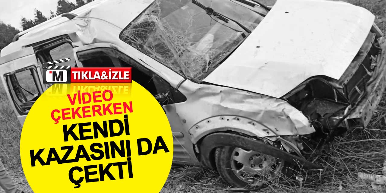 Video çekerken kendi kazasını da çekti