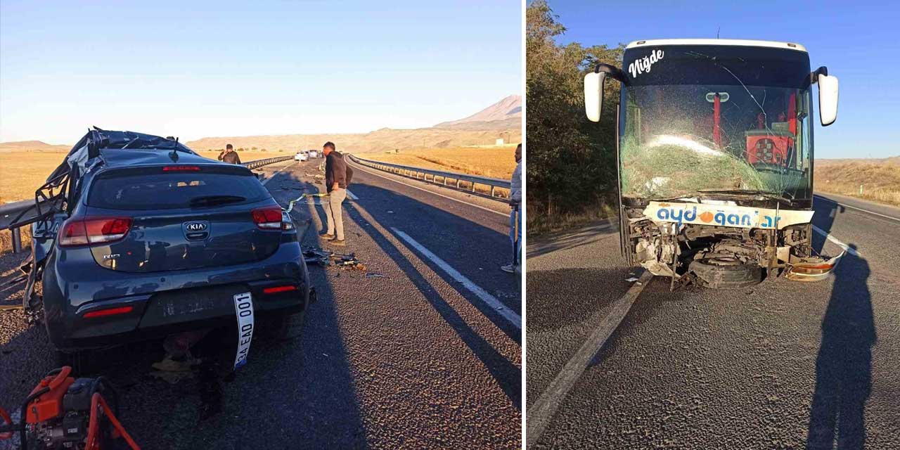 Niğde’de yolcu otobüsü ile çarpışan otomobilin sürücüsü hayatını kaybetti