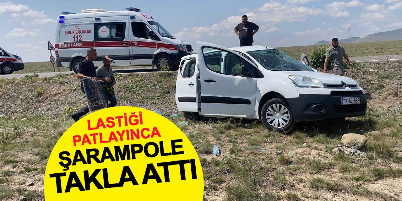 Lastiği patlayınca şarampole takla attı