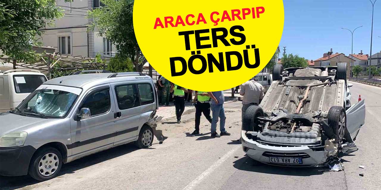 Park halindeki araca çarpan otomobil ters döndü: 2 yaralı