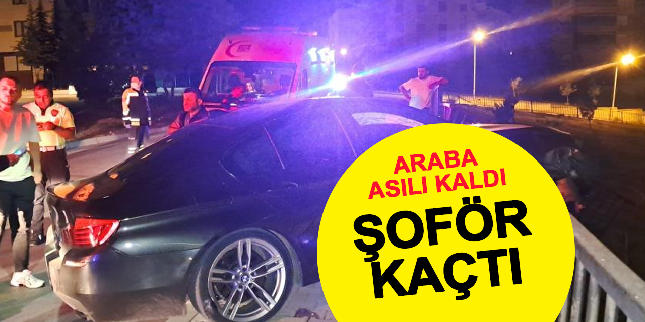 Lüks otomobil köprüde asılı kaldı şoför kaçtı