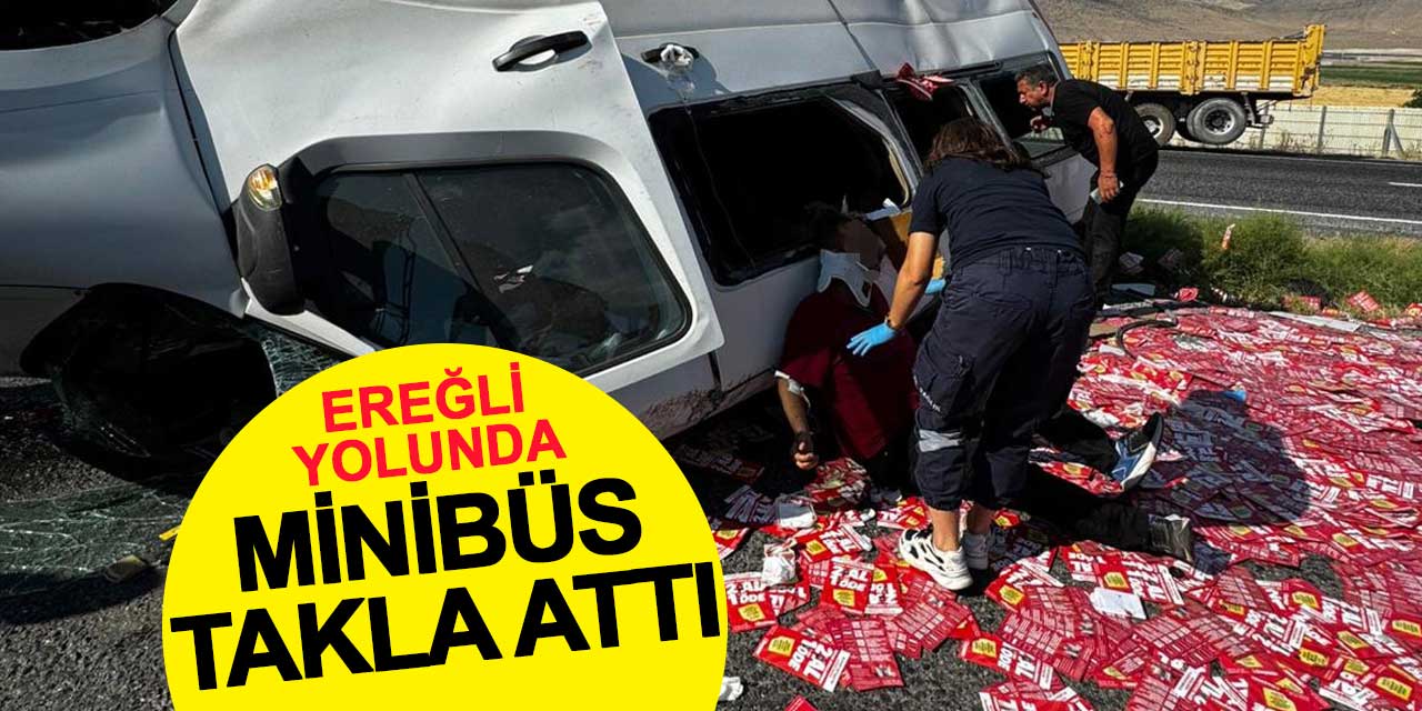 Ereğli yolunda minibüs takla attı: 4 yaralı