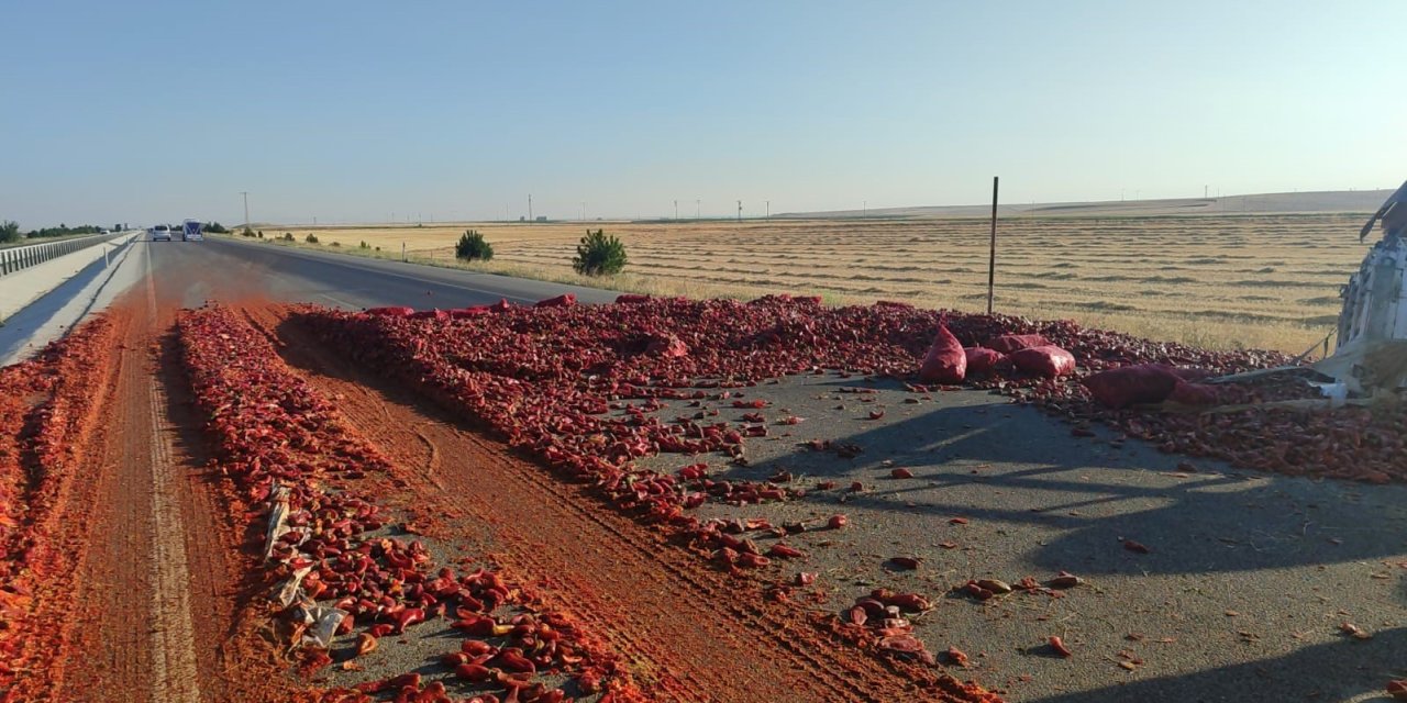 20 ton salçalık biber kazada ziyan oldu