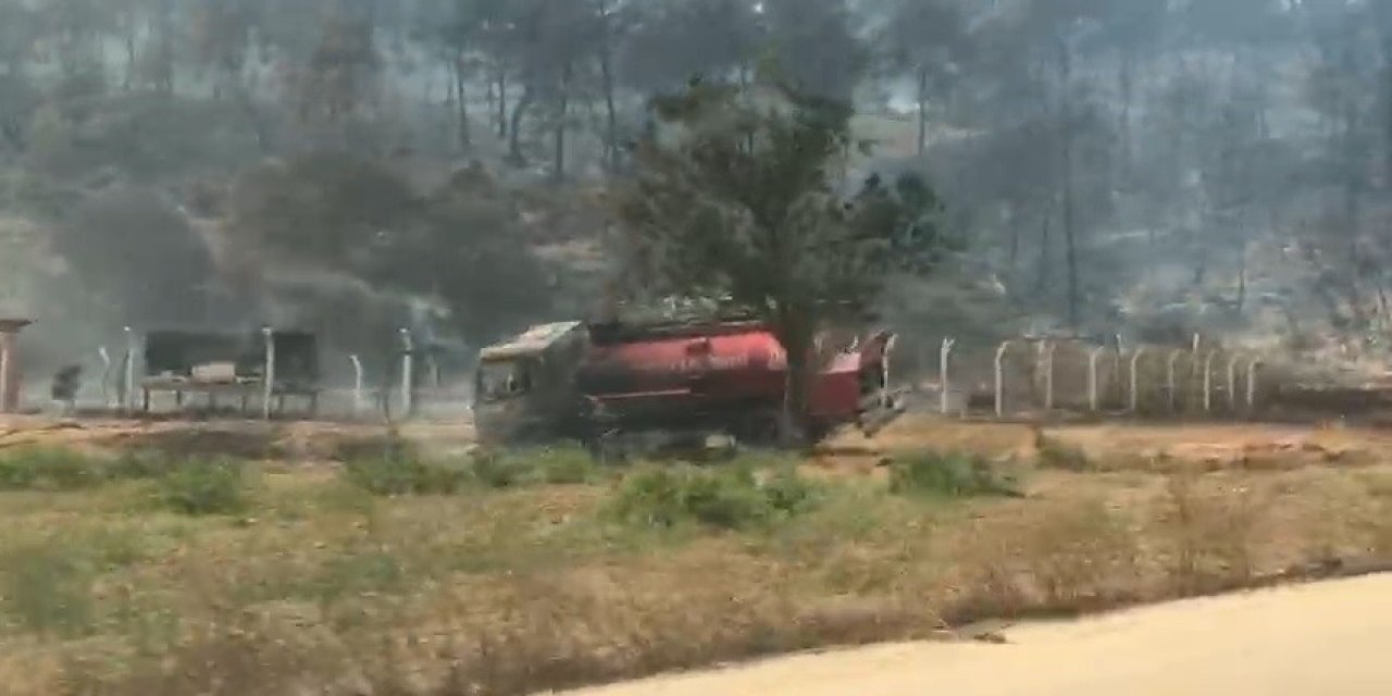 Orman yangınına müdahale eden itfaiye ekibi canını zor kurtardı