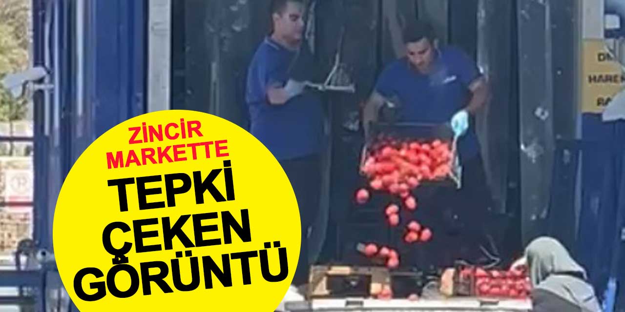 Zincir markette tepki çeken görüntü! Kasalar dolusu domatesi böyle çöpe döktüler