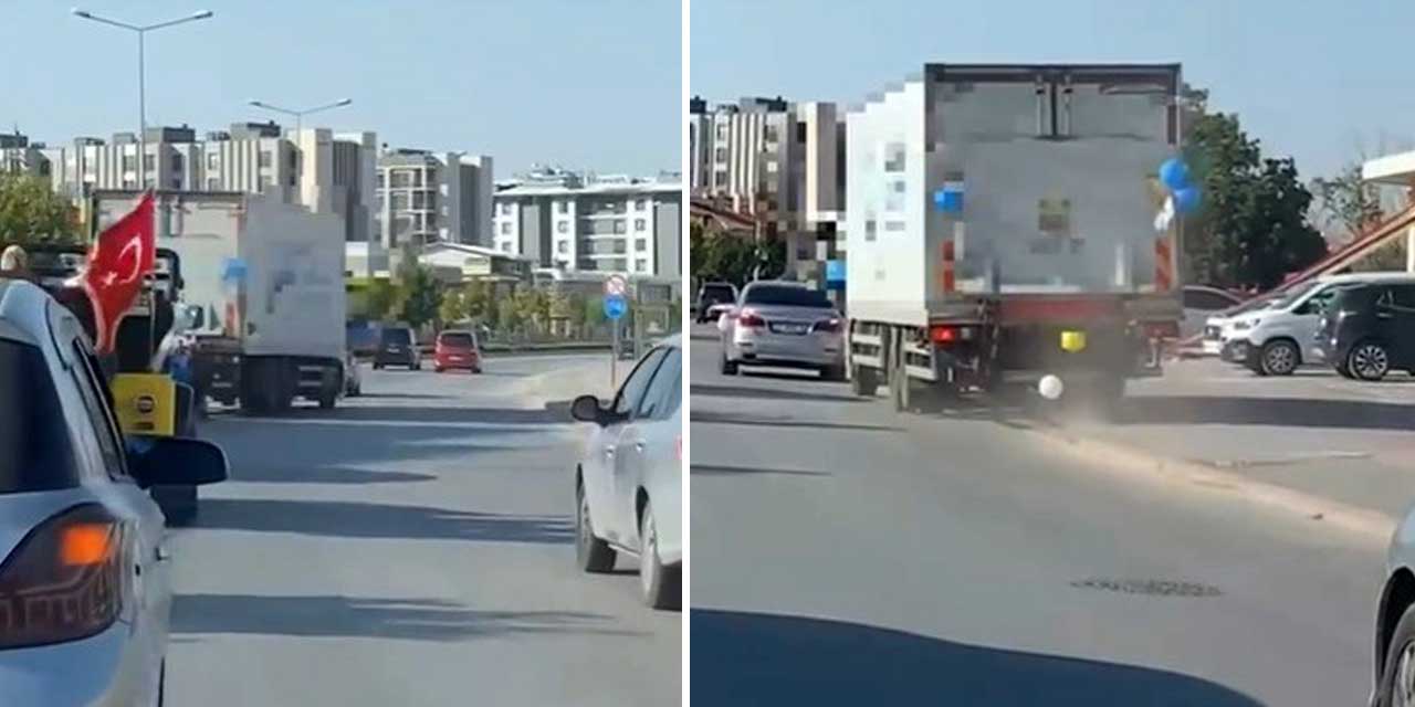 Balon Süslemeli Kamyon Kaldırıma Çıkıp Zikzaklar Çizdi