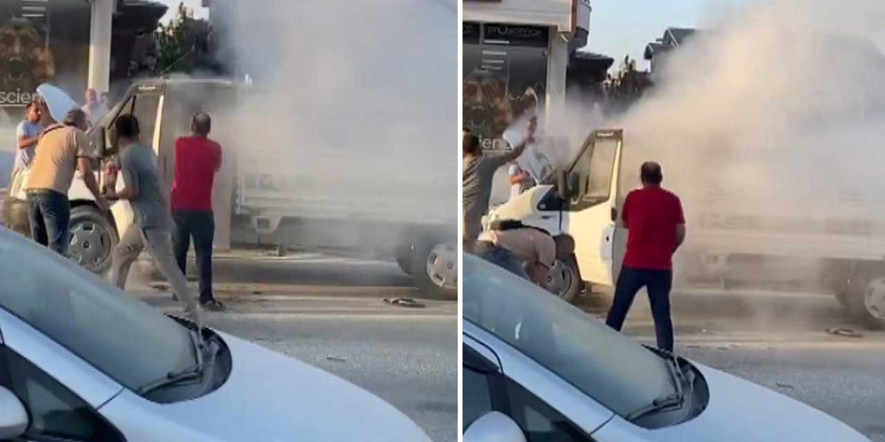 Kamyonette yangın çıktı, vatandaşlar kola ile müdahale etti