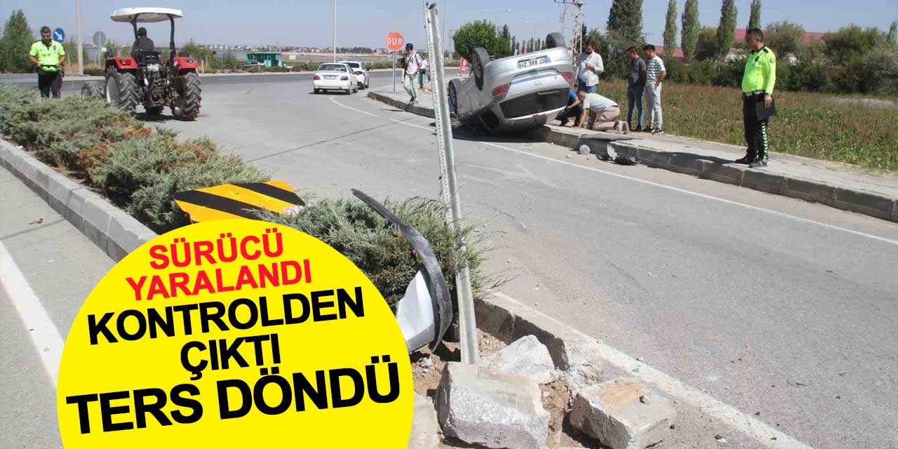 Kontrolden çıkan otomobil ters döndü, sürücü yaralandı