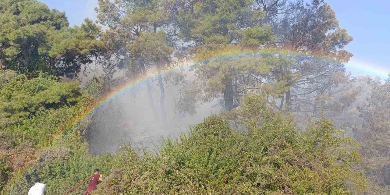 Uçaktan atılan su gökkuşağı oluşturdu