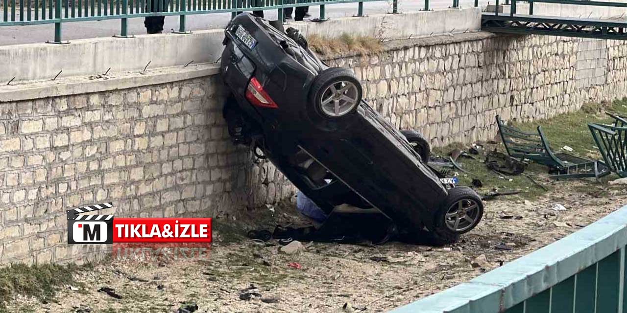 Meram'da otomobil kanala uçtu: Kaza anı kamerada