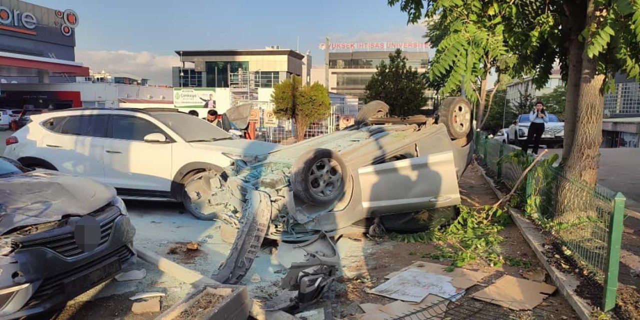 Takla atan otomobil benzinliğe uçtu