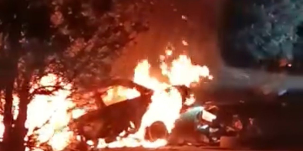 Araç alev aldı, yangın ormana sıçradı