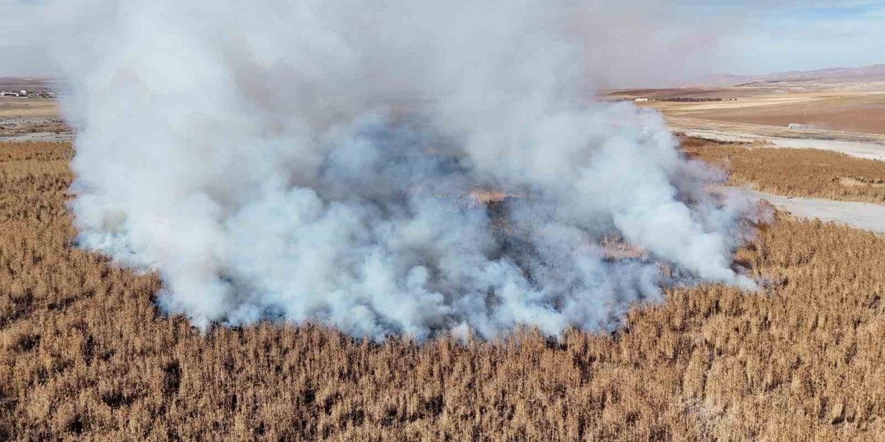 Kuruyan Kuş Cennetinde Büyük Tehlike: Gökgöl Sazlık Yangını Havadan Görüntülendi