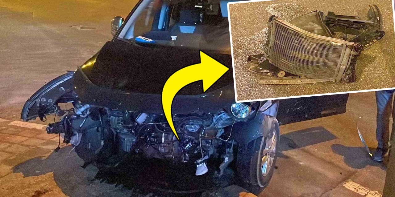 Önce otomobile sonra kaldırıma çarptı, radyatörü 30 metre fırladı