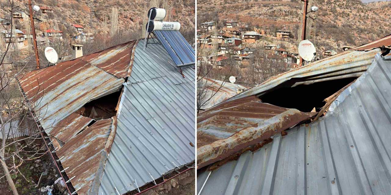 Dağdan kopan kaya çatıyı deldi