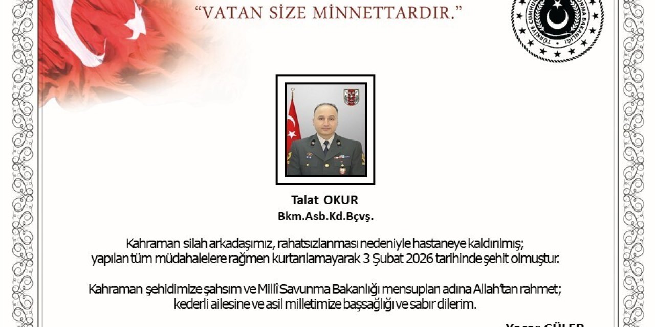 Astsubay Kıdemli Başçavuş Talat Okur şehit oldu