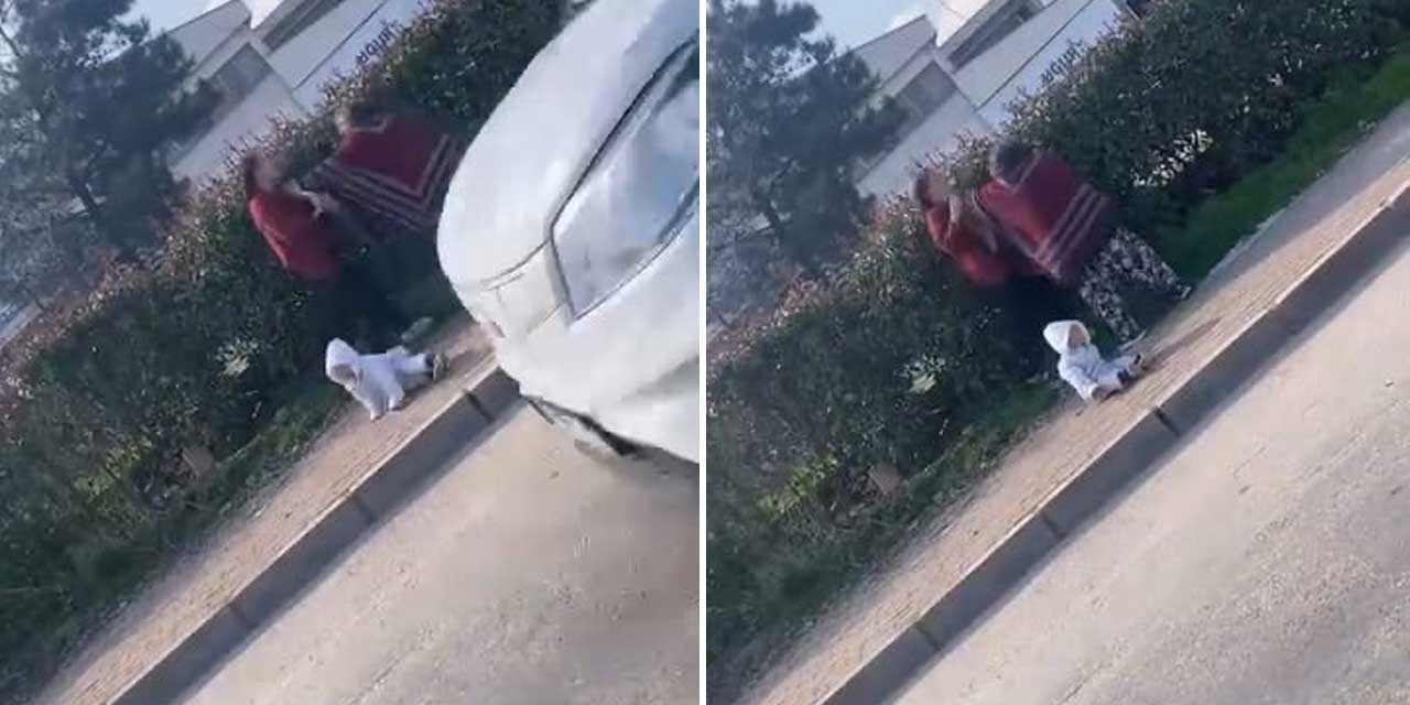 Dilenci kadınlar kavgaya tutuştu, kucağındaki bebek yere düştü