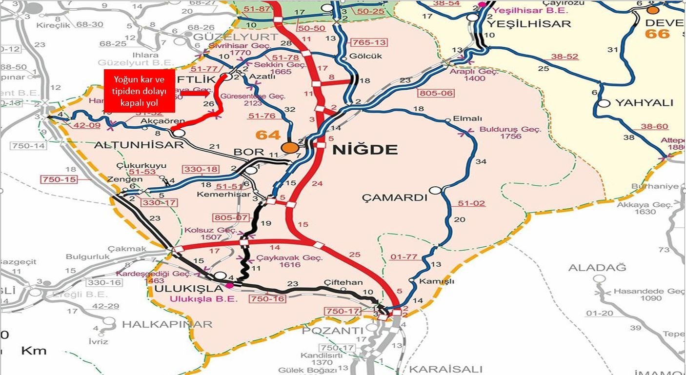 Niğde’de bu iki yol trafiğe kapatıldı