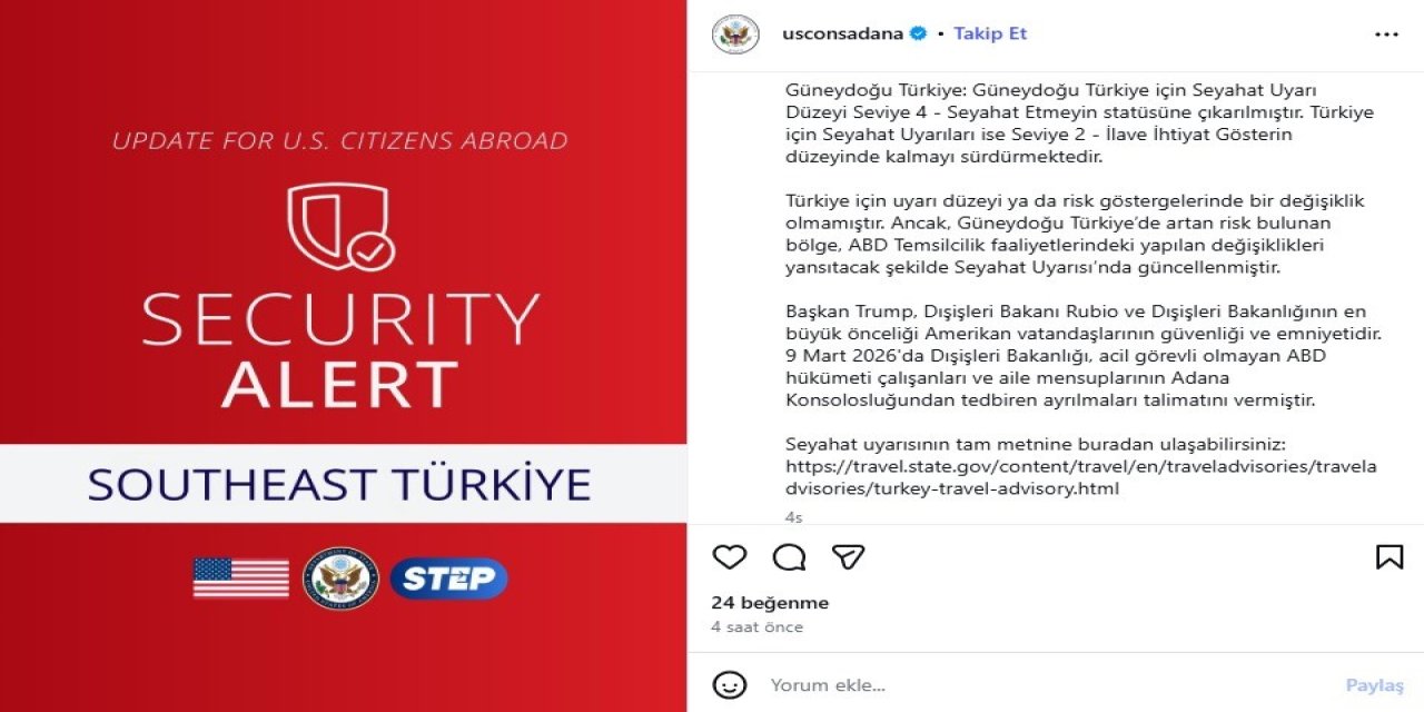 ABD’den Türkiye’de kritik karar! Adana Konsolosluğu boşaltılıyor