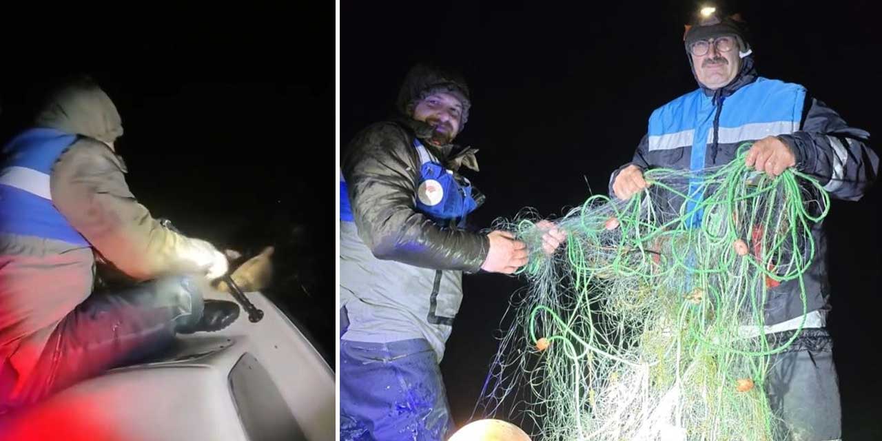 Suğla Gölü’nde ağlara takılan yüzlerce sazan kurtarıldı