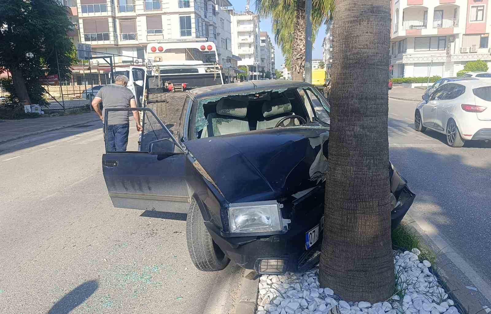 Palmiyeye çarpan Tofaş hurdaya döndü