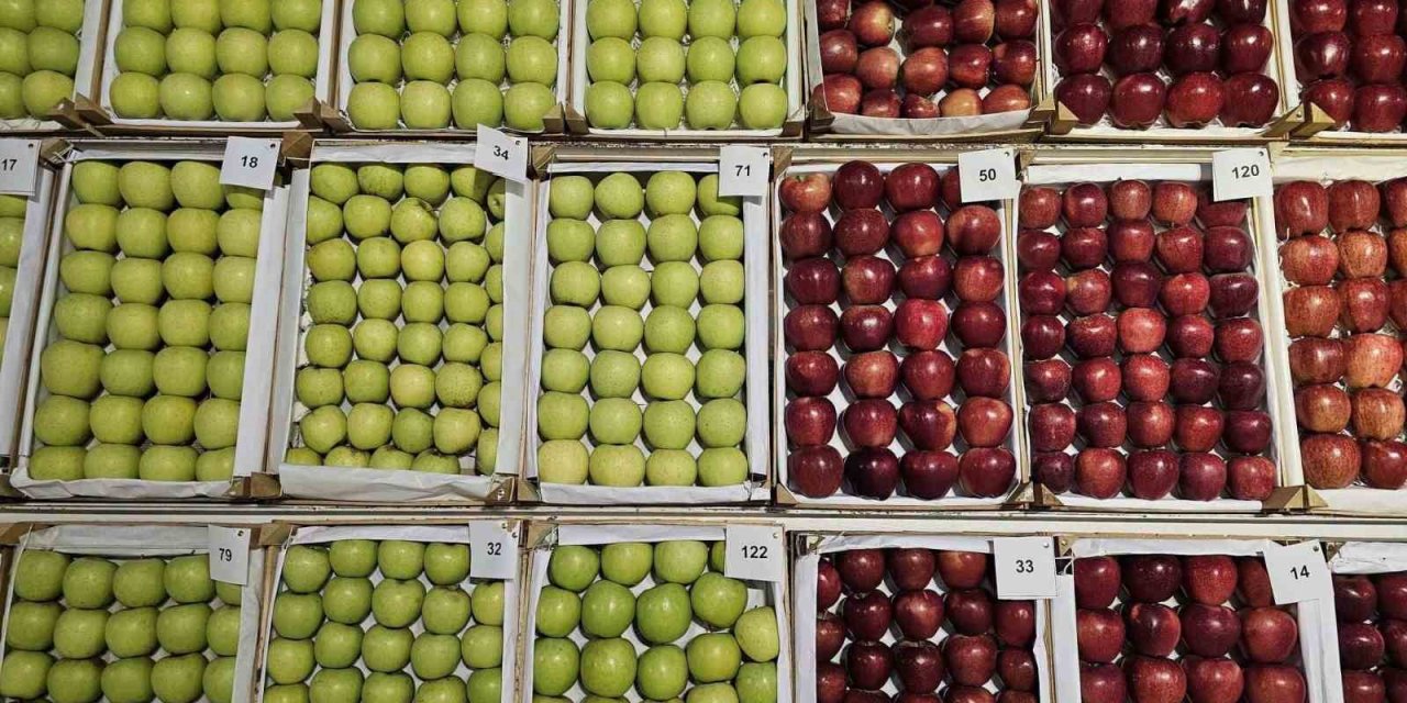 En lezzetli elma ve armutlar vitrine çıktı