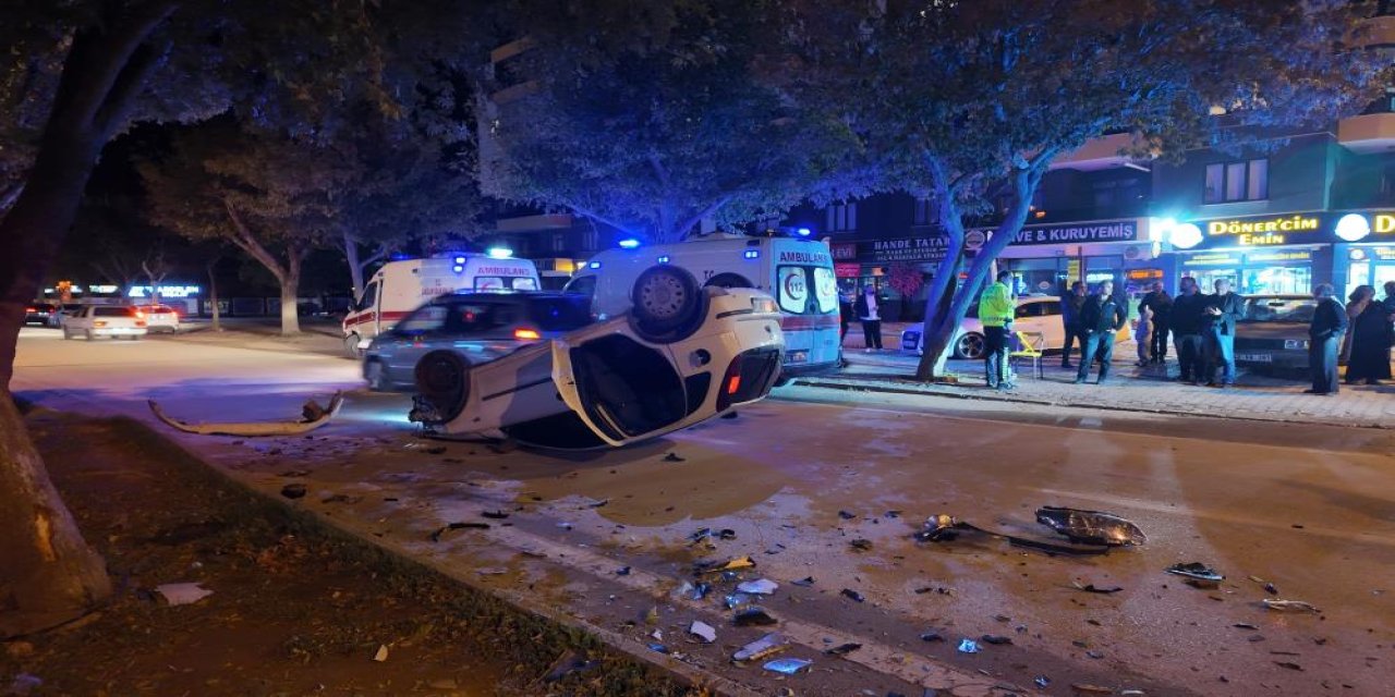 Konya’da trafik kazası! 1 araç takla attı