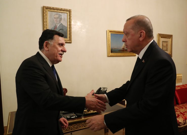 Cumhurbaşkanı Erdoğan, Libya UMH Başkanlık Konseyi Başkanı Sarraj'ı kabul etti
