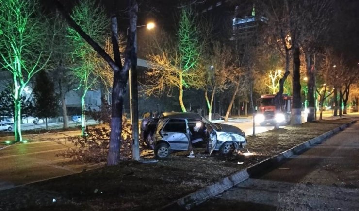 Kontrolden çıkan araç ağaca çarparak durabildi