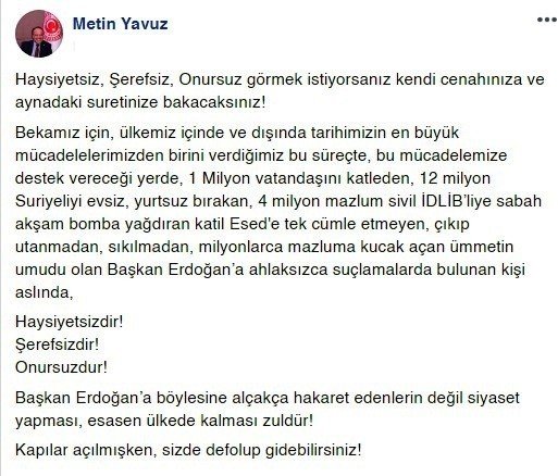 AK Parti’li Yavuz’dan CHP’li Özkoç’a tepki