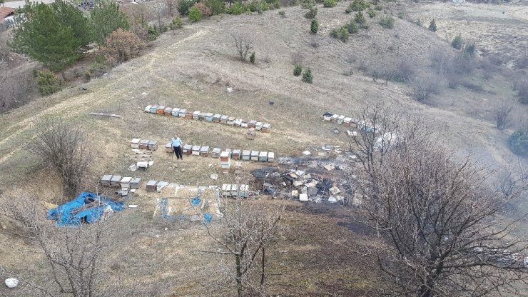 Arıların bakımı için bıraktığı kovan körüğü yangın çıkardı