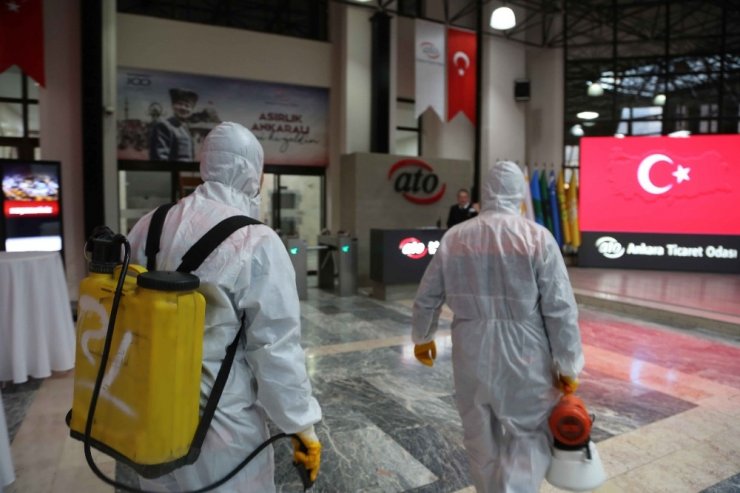 ATO hizmet binası korona virüse karşı dezenfekte edildi
