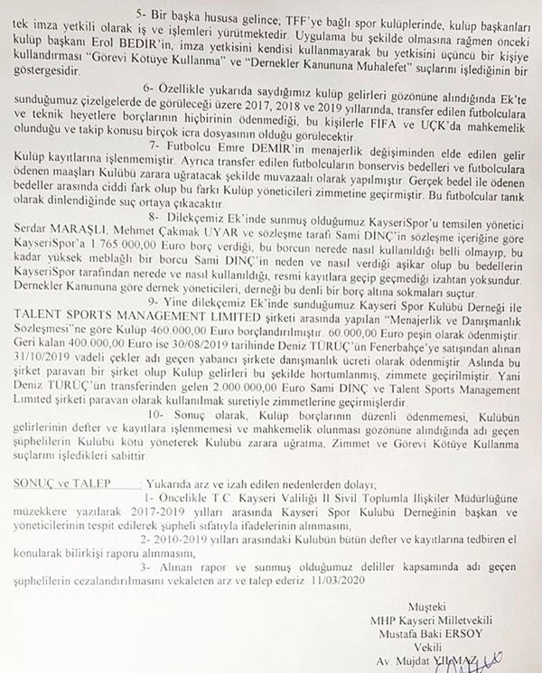 MHP Milletvekili Baki Ersoy, Kayserispor’u mahkemeye verdi