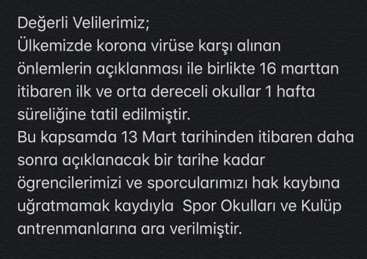 Spor camiası kendi içinde Koronavirüs önlemleri almaya başladı
