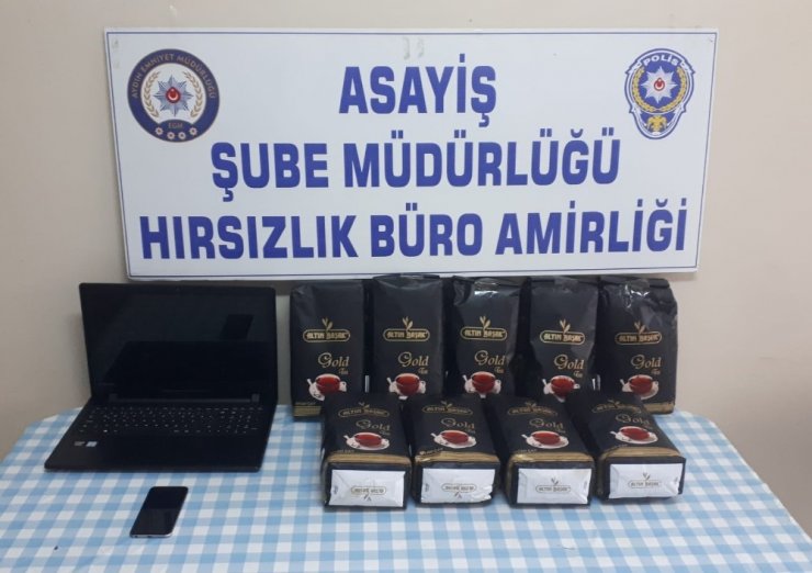 Çaldığı çaylar ve bilgisayarla yakalandı