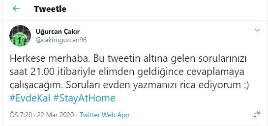 Uğurcan Çakır, sosyal medyada sevenleriyle buluştu