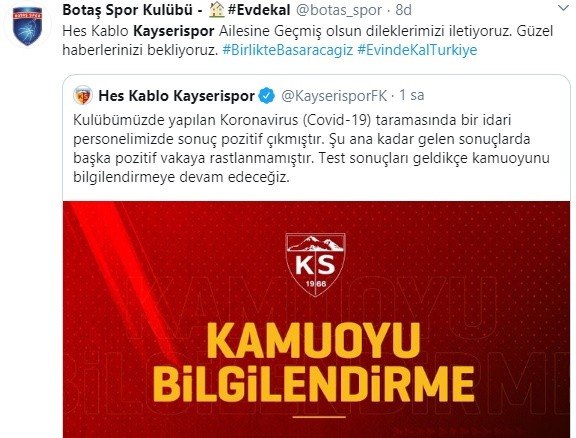 Kayserispor için geçmiş olsun mesajları