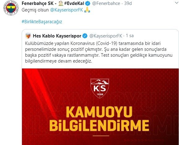 Kayserispor için geçmiş olsun mesajları
