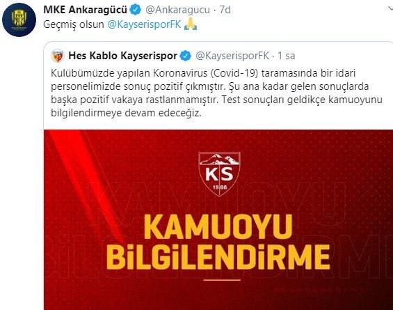 Kayserispor için geçmiş olsun mesajları