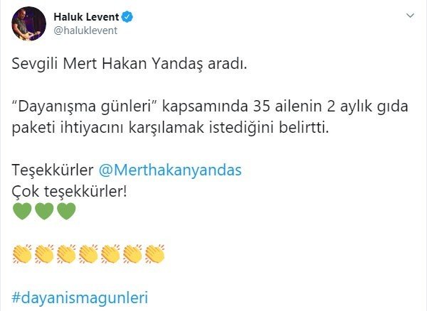 Mert Hakan Yandaş, Haluk Levent’in yardım çağrısını yanıtsız bırakmadı