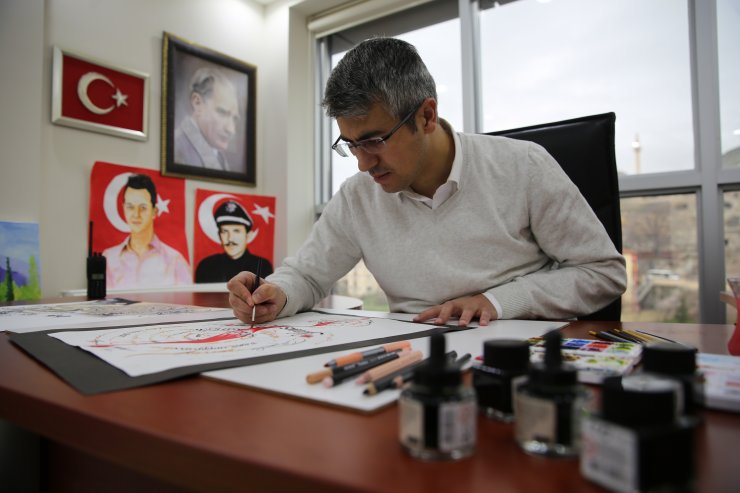 Ressam polis, şehit meslektaşlarının portrelerini çiziyor