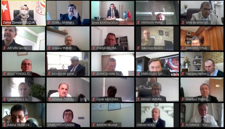 Bakan Selçuk, TÜRMOB ve TOBB Başkanları ile video konferansla "Kısa Çalışma Ödeneği"ni görüştü