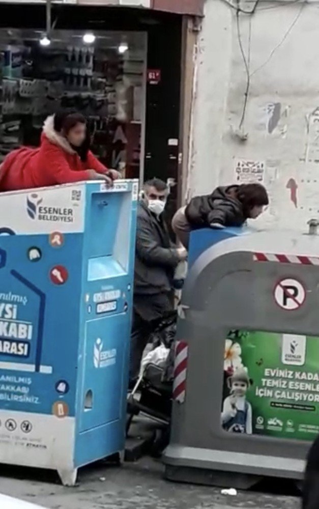 Yasağa uymayan çocuklar, çöp konteynerine girerek giysi topladı