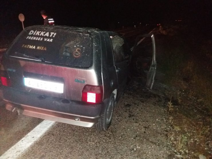 Konya'da alev alan LPG'li araç kullanılamaz hale geldi