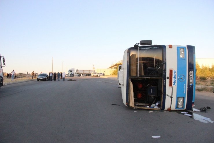 Karaman'da feci kaza! Tırla çarpışan servis otobüsü devrildi 17 işçi yaralandı