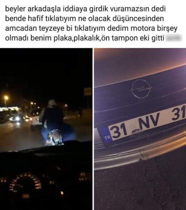 Arkadaşıyla iddiaya girdi, arabayı motosikletin üzerine sürdü