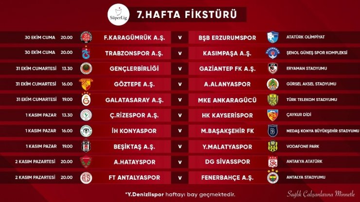 Süper Lig’de 5, 6, 7 ve 8. haftaların programları açıklandı