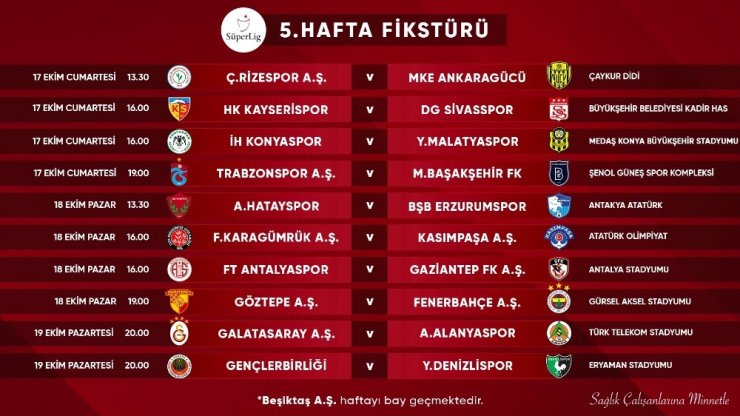 Süper Lig’de 5, 6, 7 ve 8. haftaların programları açıklandı