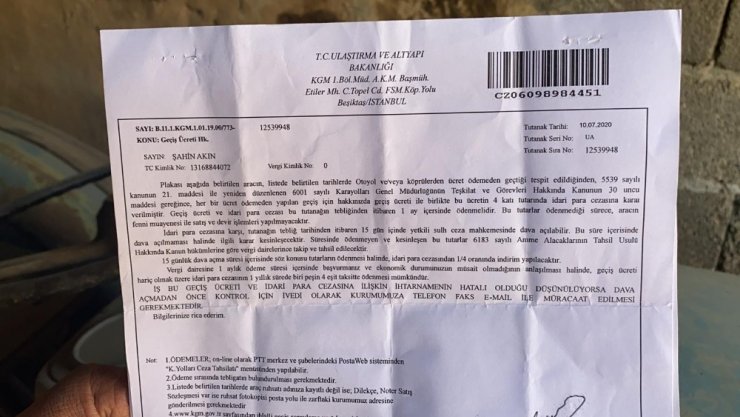 Şaka gibi...12 yıl önce ölen adama köprüden kaçak geçiş cezası geldi