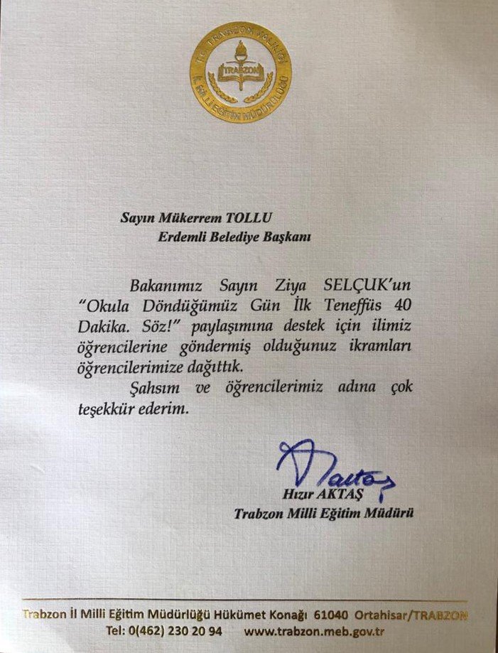 Başkan Tollu’ya teşekkür mektupları gelmeye devam ediyor